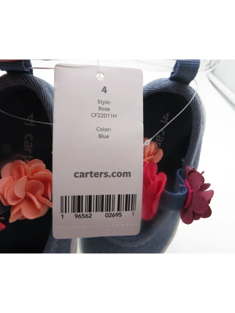 Carters Girls Blue Canvas Slip-On Shoes Flower Accents Size 4 NEW